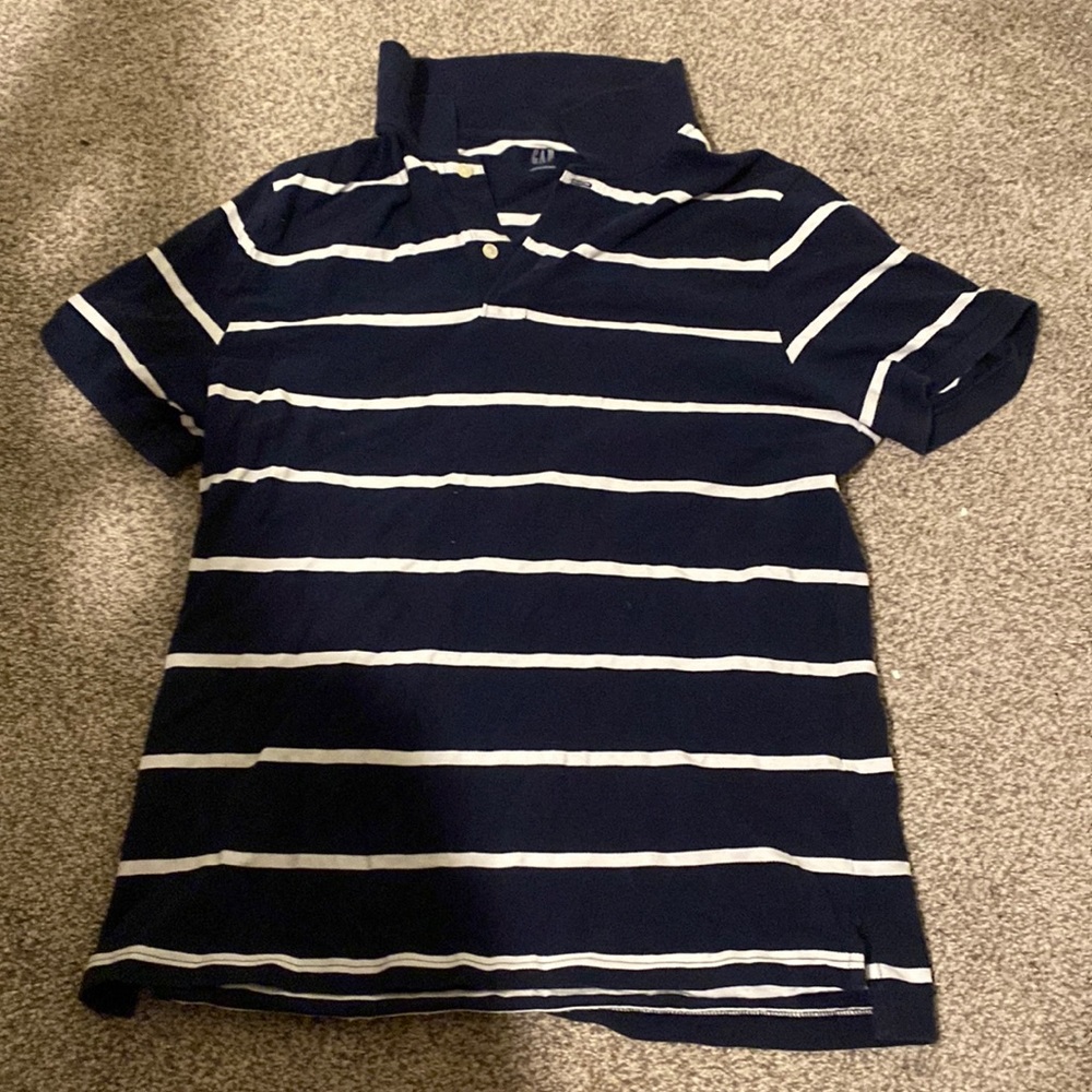 Gap navy blue and white striped polo boys size Large